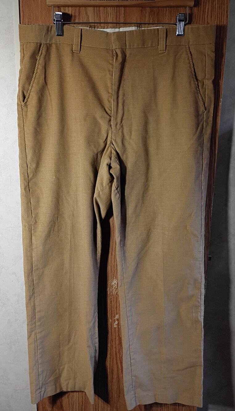 Vintage 80s Mens Tan Corduroy Pants 38x29 Straight Leg Workwear Western